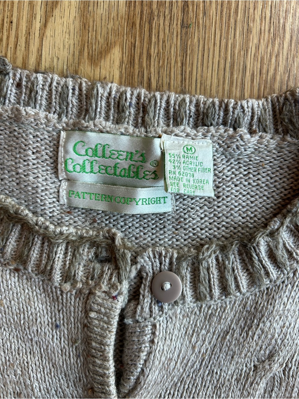 Vintage Cozy Taupe Floral Embroidered Cardigan Sweater - Picture 6 of 7